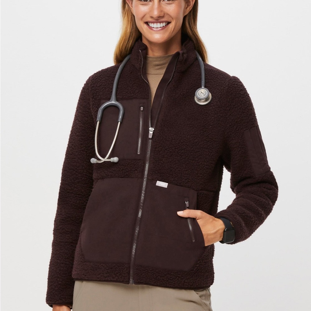 Figs On-Shift Espresso Sherpa Jacket